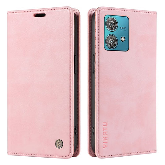 YIKATU YK-006 For Motorola Edge 40 Neo 5G Case Magnetic Flip Folio Leather Wallet Phone Cover - Pink