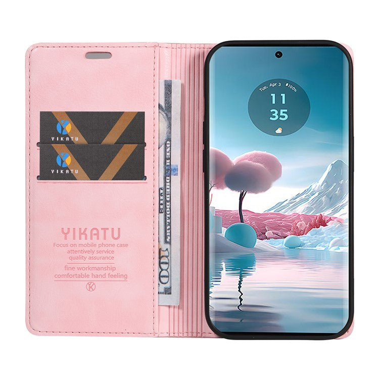 YIKATU YK-006 For Motorola Edge 40 Neo 5G Case Magnetic Flip Folio Leather Wallet Phone Cover - Pink