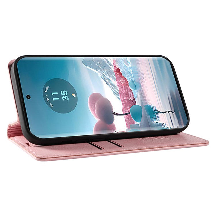 YIKATU YK-006 For Motorola Edge 40 Neo 5G Case Magnetic Flip Folio Leather Wallet Phone Cover - Pink