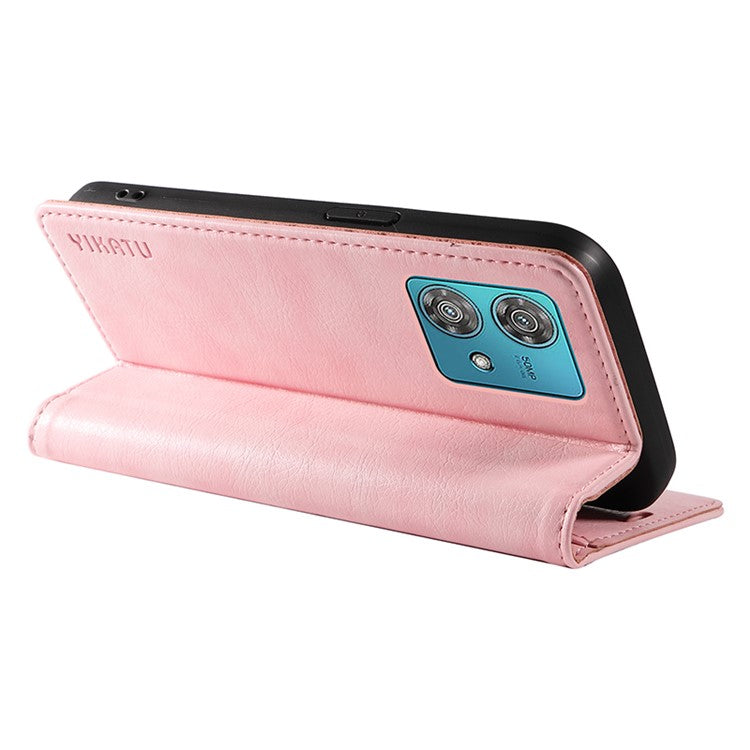 YIKATU YK-006 For Motorola Edge 40 Neo 5G Case Magnetic Flip Folio Leather Wallet Phone Cover - Pink