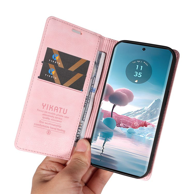 YIKATU YK-006 For Motorola Edge 40 Neo 5G Case Magnetic Flip Folio Leather Wallet Phone Cover - Pink
