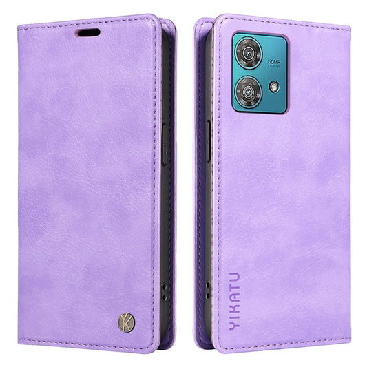 YIKATU YK-006 For Motorola Edge 40 Neo 5G Case Magnetic Flip Folio Leather Wallet Phone Cover - Purple