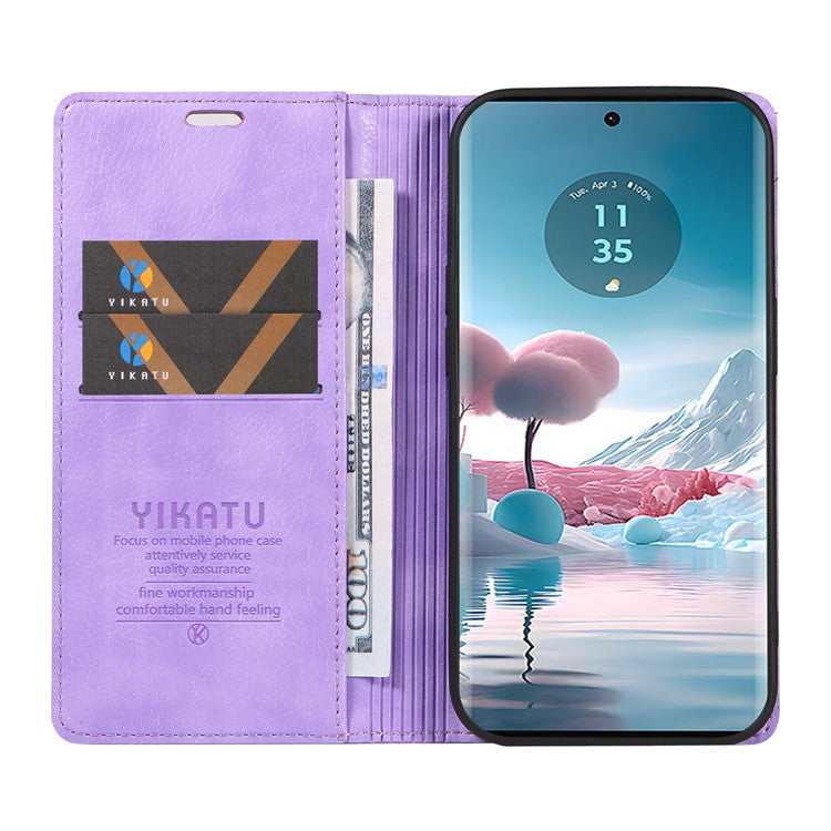 YIKATU YK-006 For Motorola Edge 40 Neo 5G Case Magnetic Flip Folio Leather Wallet Phone Cover - Purple