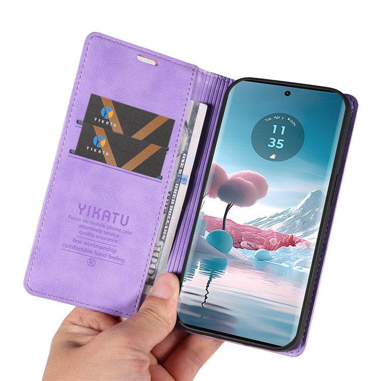 YIKATU YK-006 For Motorola Edge 40 Neo 5G Case Magnetic Flip Folio Leather Wallet Phone Cover - Purple