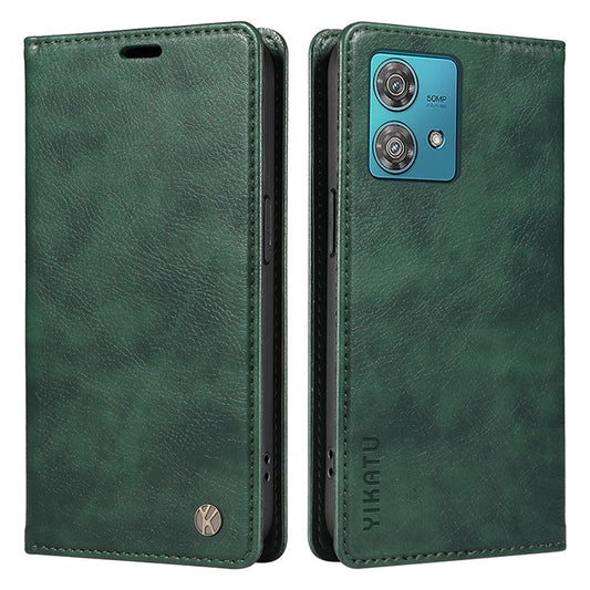 YIKATU YK-006 For Motorola Edge 40 Neo 5G Case Magnetic Flip Folio Leather Wallet Phone Cover - Green