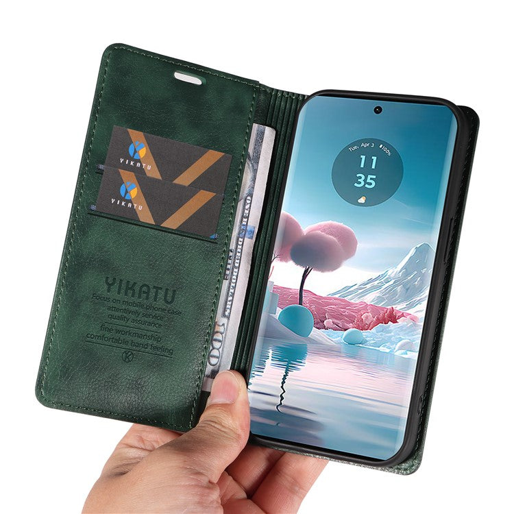 YIKATU YK-006 For Motorola Edge 40 Neo 5G Case Magnetic Flip Folio Leather Wallet Phone Cover - Green