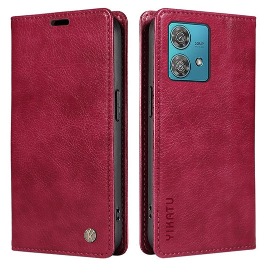 YIKATU YK-006 For Motorola Edge 40 Neo 5G Case Magnetic Flip Folio Leather Wallet Phone Cover - Wine Red