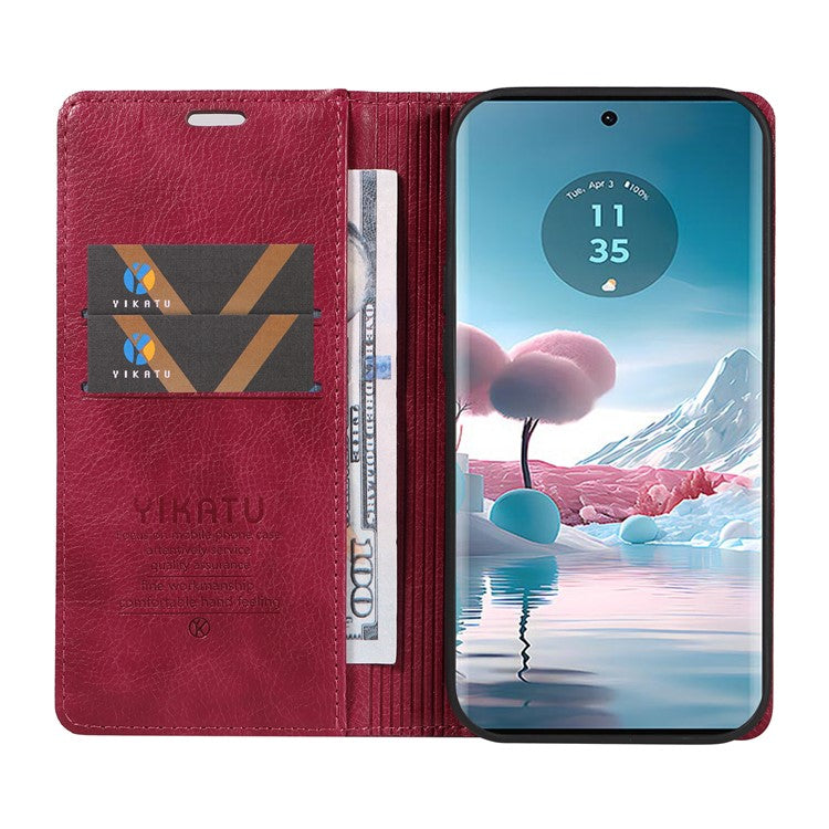 YIKATU YK-006 For Motorola Edge 40 Neo 5G Case Magnetic Flip Folio Leather Wallet Phone Cover - Wine Red