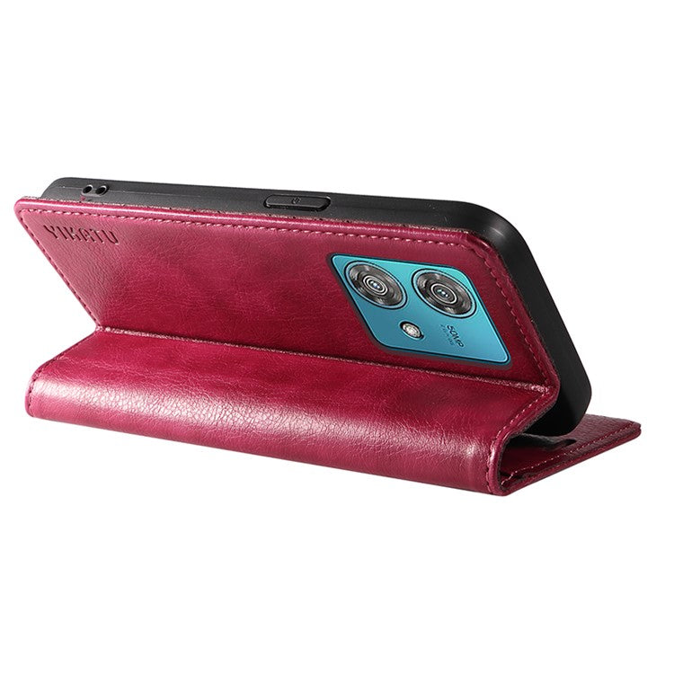 YIKATU YK-006 For Motorola Edge 40 Neo 5G Case Magnetic Flip Folio Leather Wallet Phone Cover - Wine Red