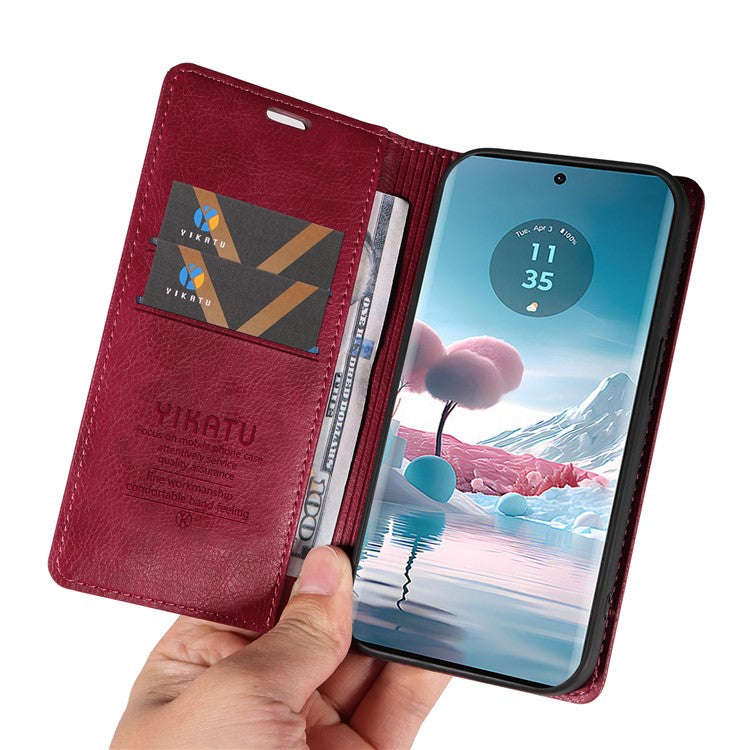 YIKATU YK-006 For Motorola Edge 40 Neo 5G Case Magnetic Flip Folio Leather Wallet Phone Cover - Wine Red