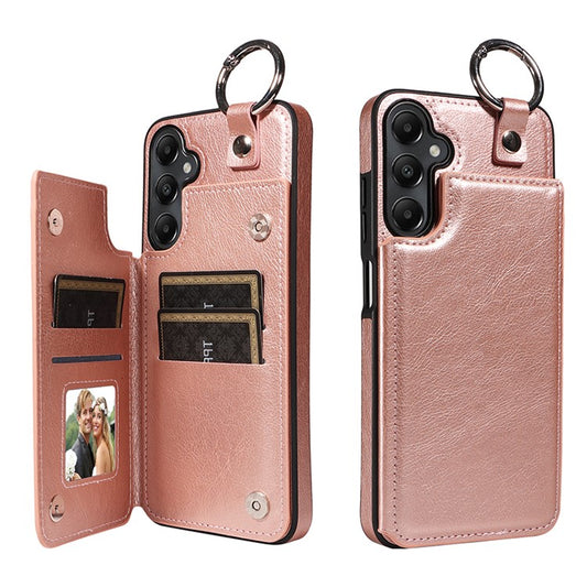 003 For Samsung Galaxy A05s 4G Magnetic Case Litchi Texture PU Leather Back Cover - Rose Gold