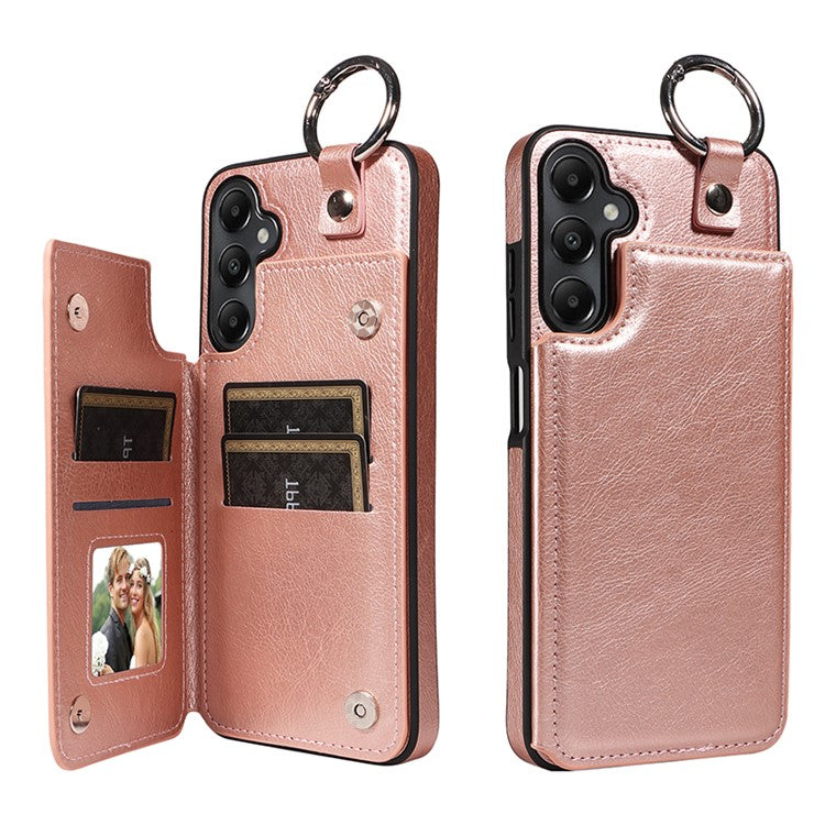 003 For Samsung Galaxy A05s 4G Magnetic Case Litchi Texture PU Leather Back Cover - Rose Gold