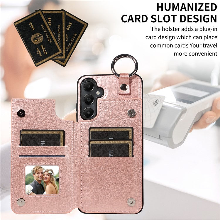 003 For Samsung Galaxy A05s 4G Magnetic Case Litchi Texture PU Leather Back Cover - Rose Gold
