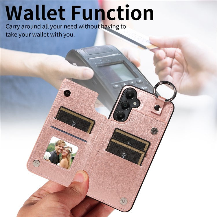 003 For Samsung Galaxy A05s 4G Magnetic Case Litchi Texture PU Leather Back Cover - Rose Gold