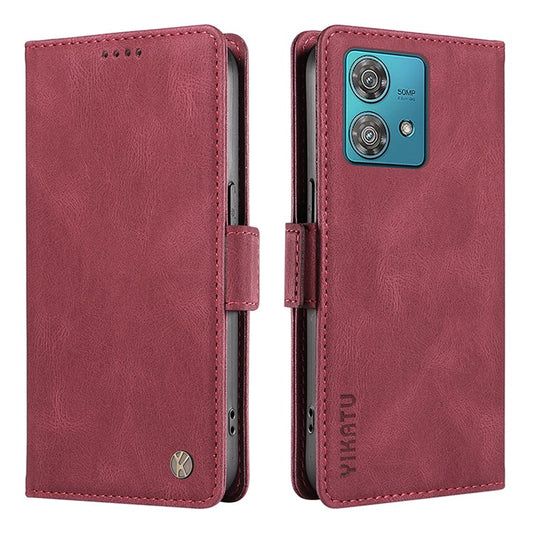 YIKATU YK-005 For Motorola Edge 40 Neo 5G Case PU Leather Flip Wallet Stand Phone Cover - Wine Red