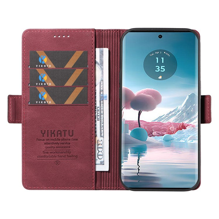 YIKATU YK-005 For Motorola Edge 40 Neo 5G Case PU Leather Flip Wallet Stand Phone Cover - Wine Red