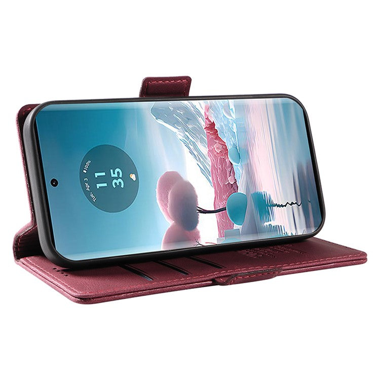 YIKATU YK-005 For Motorola Edge 40 Neo 5G Case PU Leather Flip Wallet Stand Phone Cover - Wine Red