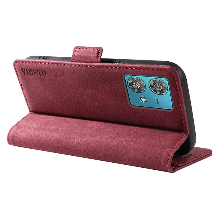 YIKATU YK-005 For Motorola Edge 40 Neo 5G Case PU Leather Flip Wallet Stand Phone Cover - Wine Red