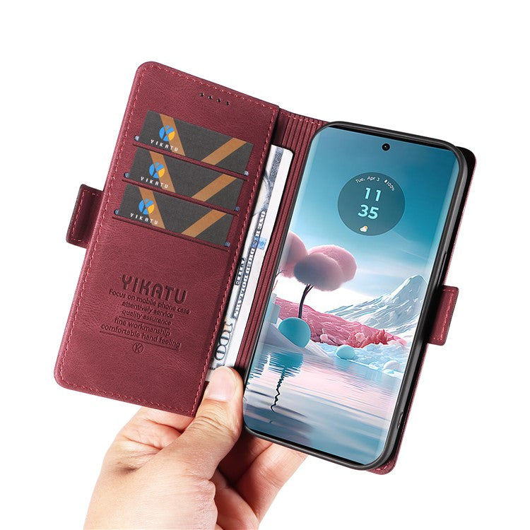 YIKATU YK-005 For Motorola Edge 40 Neo 5G Case PU Leather Flip Wallet Stand Phone Cover - Wine Red