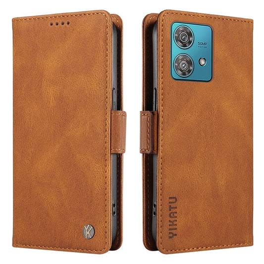 YIKATU YK-005 For Motorola Edge 40 Neo 5G Case PU Leather Flip Wallet Stand Phone Cover - Brown