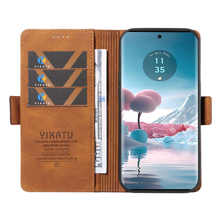 YIKATU YK-005 For Motorola Edge 40 Neo 5G Case PU Leather Flip Wallet Stand Phone Cover - Brown
