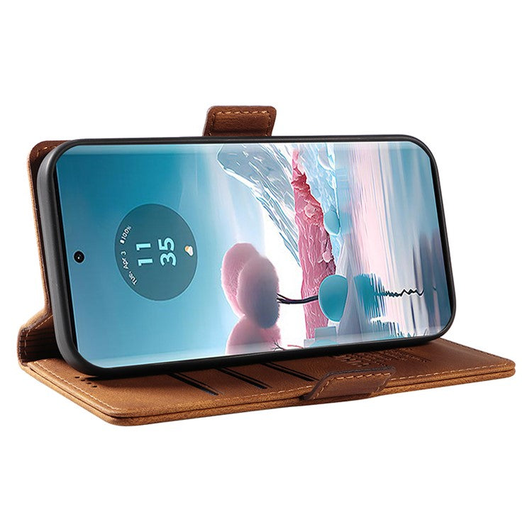 YIKATU YK-005 For Motorola Edge 40 Neo 5G Case PU Leather Flip Wallet Stand Phone Cover - Brown