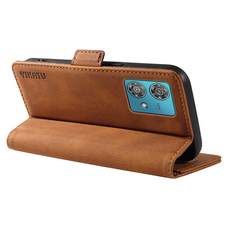 YIKATU YK-005 For Motorola Edge 40 Neo 5G Case PU Leather Flip Wallet Stand Phone Cover - Brown