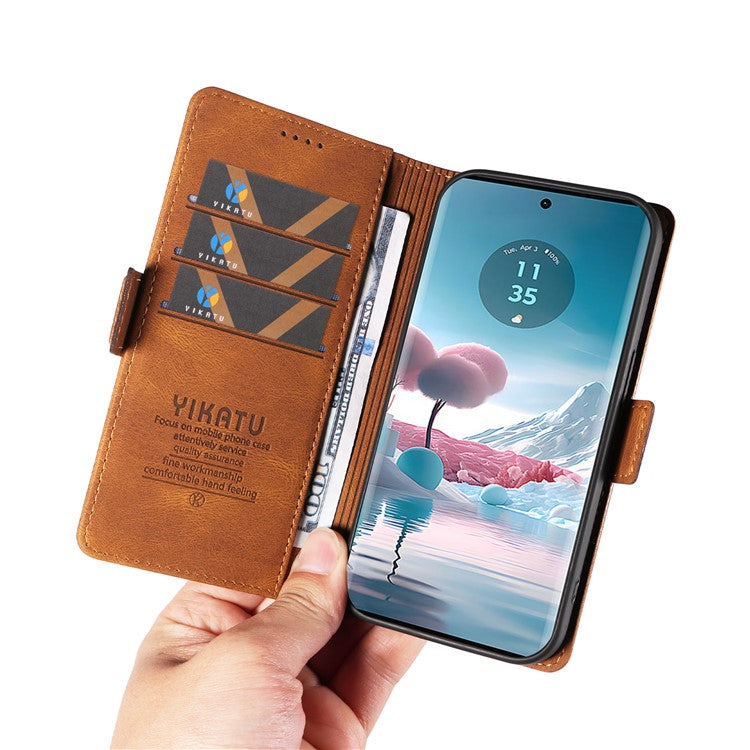 YIKATU YK-005 For Motorola Edge 40 Neo 5G Case PU Leather Flip Wallet Stand Phone Cover - Brown