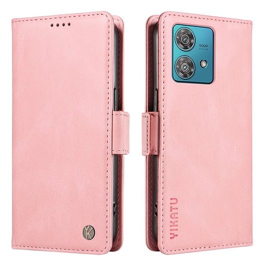 YIKATU YK-005 For Motorola Edge 40 Neo 5G Case PU Leather Flip Wallet Stand Phone Cover - Pink