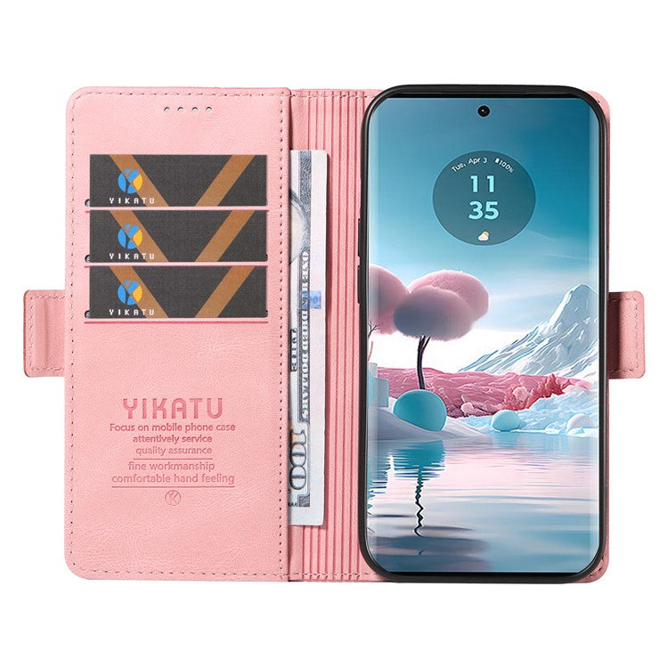 YIKATU YK-005 For Motorola Edge 40 Neo 5G Case PU Leather Flip Wallet Stand Phone Cover - Pink