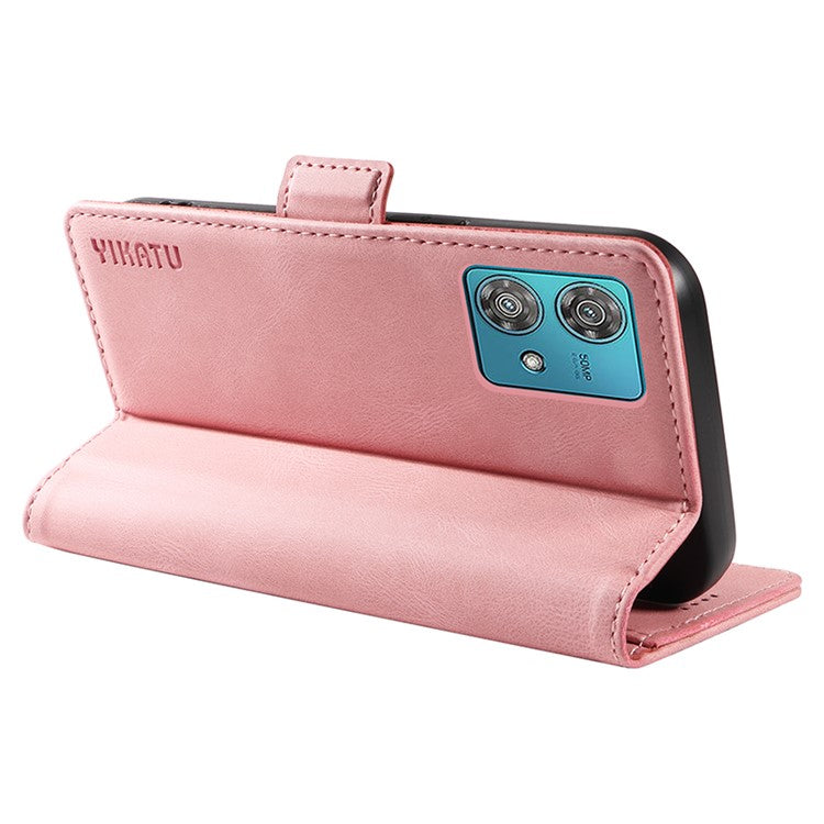 YIKATU YK-005 For Motorola Edge 40 Neo 5G Case PU Leather Flip Wallet Stand Phone Cover - Pink