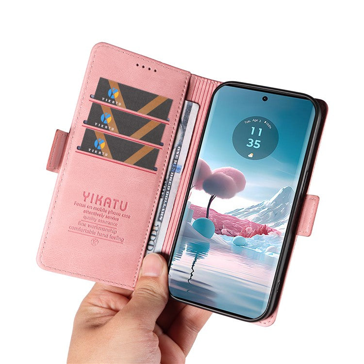 YIKATU YK-005 For Motorola Edge 40 Neo 5G Case PU Leather Flip Wallet Stand Phone Cover - Pink