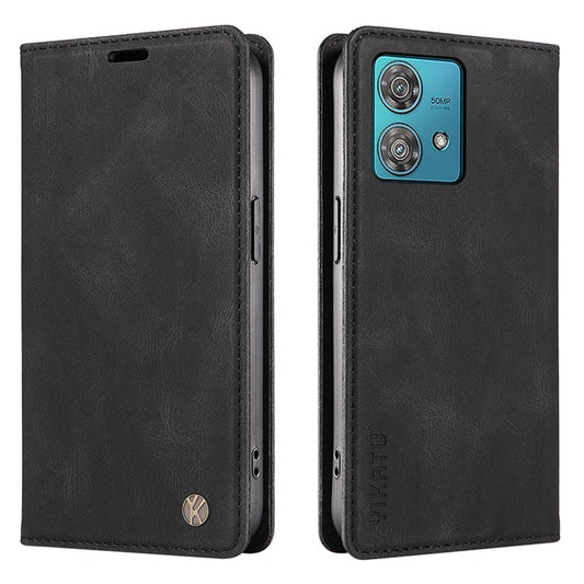 YIKATU YK-004 For Motorola Edge 40 Neo 5G Magnetic Case Skin-touch Leather Stand Wallet Phone Cover - Black