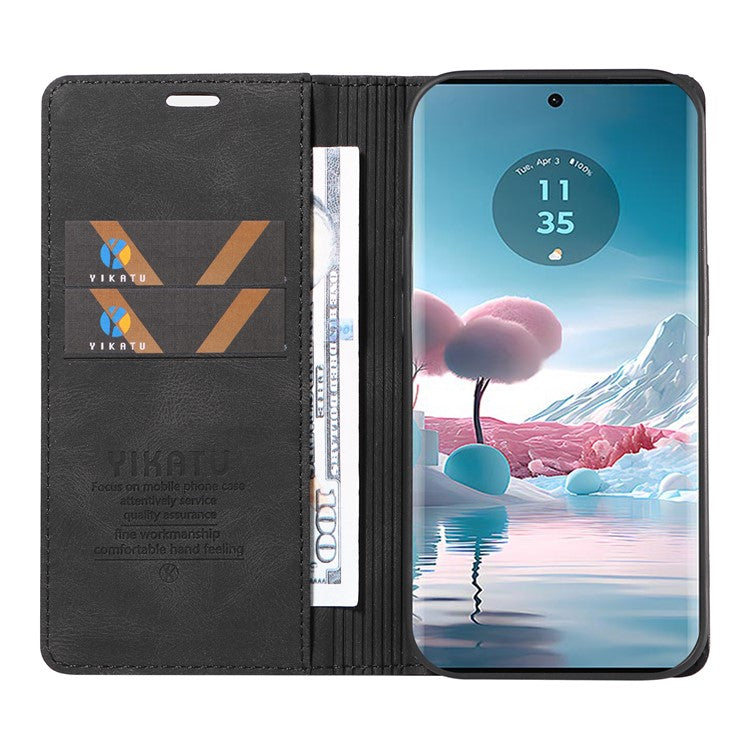 YIKATU YK-004 For Motorola Edge 40 Neo 5G Magnetic Case Skin-touch Leather Stand Wallet Phone Cover - Black