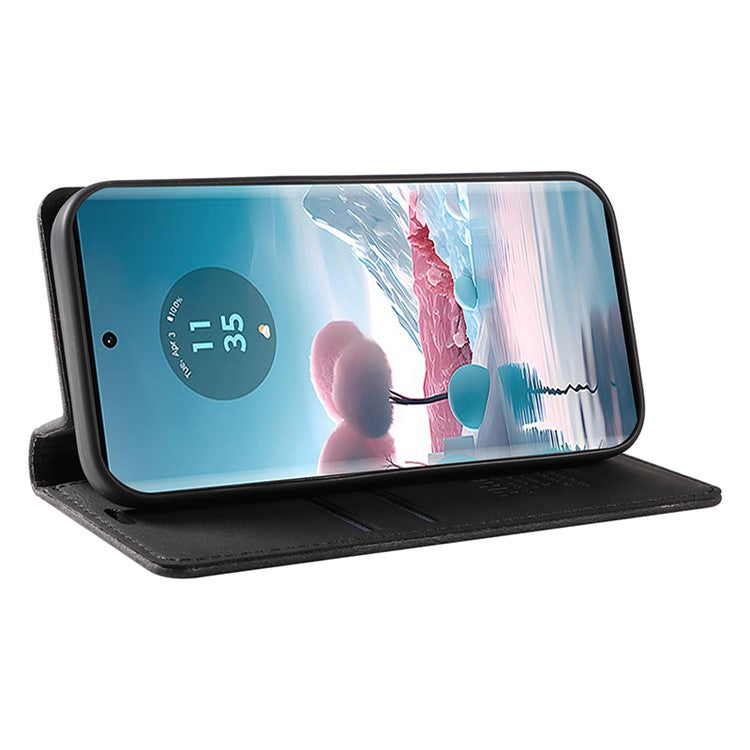 YIKATU YK-004 For Motorola Edge 40 Neo 5G Magnetic Case Skin-touch Leather Stand Wallet Phone Cover - Black