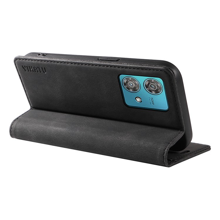 YIKATU YK-004 For Motorola Edge 40 Neo 5G Magnetic Case Skin-touch Leather Stand Wallet Phone Cover - Black
