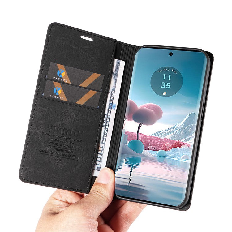 YIKATU YK-004 For Motorola Edge 40 Neo 5G Magnetic Case Skin-touch Leather Stand Wallet Phone Cover - Black