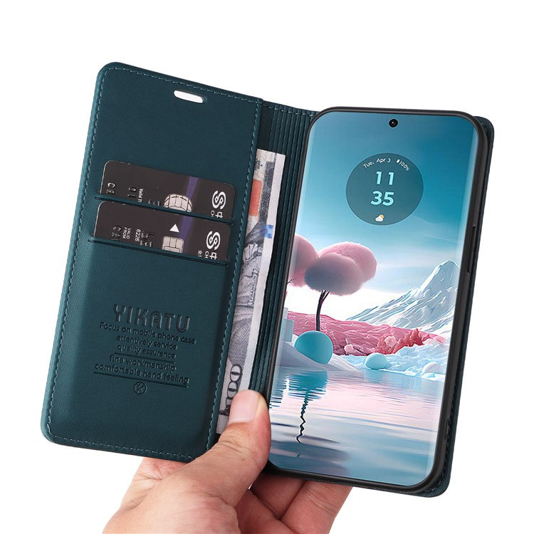 YIKATU YK-001 For Motorola Edge 40 Neo 5G Leather Case Phone Cover Wallet Stand - Green