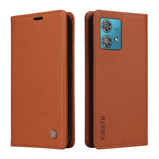 YIKATU YK-001 For Motorola Edge 40 Neo 5G Leather Case Phone Cover Wallet Stand - Brown
