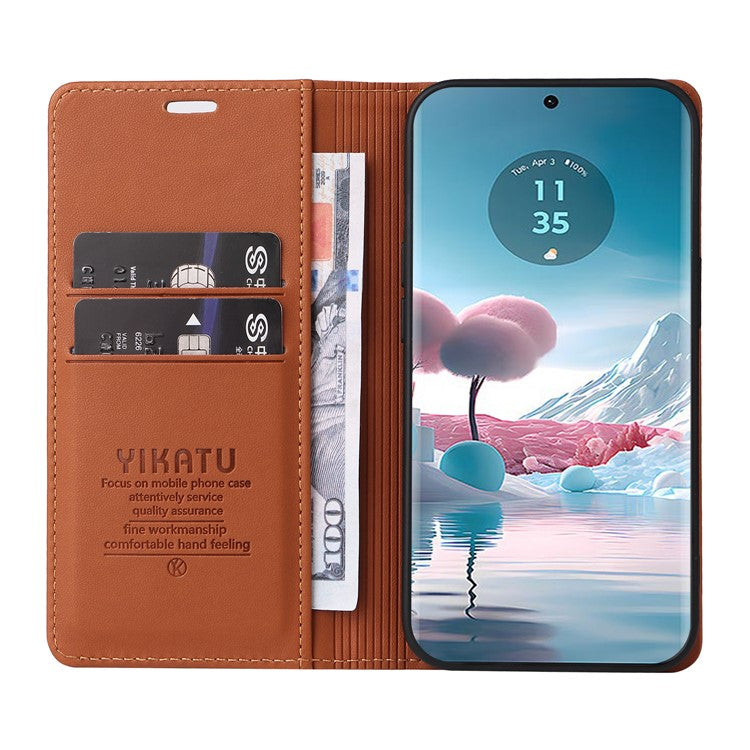 YIKATU YK-001 For Motorola Edge 40 Neo 5G Leather Case Phone Cover Wallet Stand - Brown