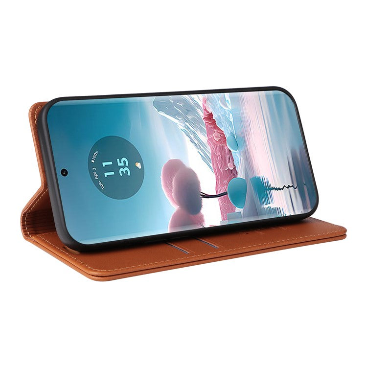 YIKATU YK-001 For Motorola Edge 40 Neo 5G Leather Case Phone Cover Wallet Stand - Brown