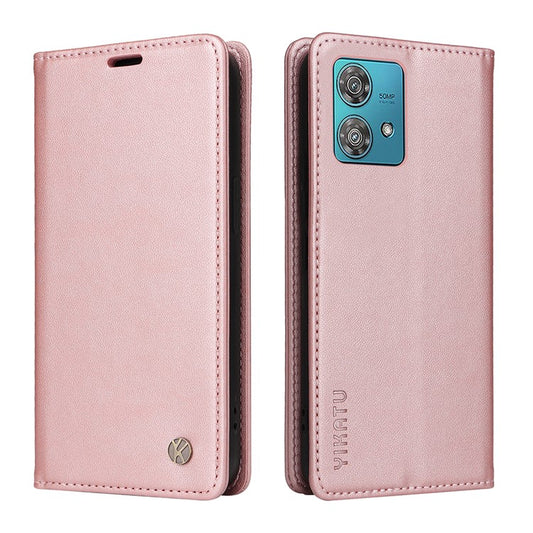 YIKATU YK-001 For Motorola Edge 40 Neo 5G Leather Case Phone Cover Wallet Stand - Rose Gold