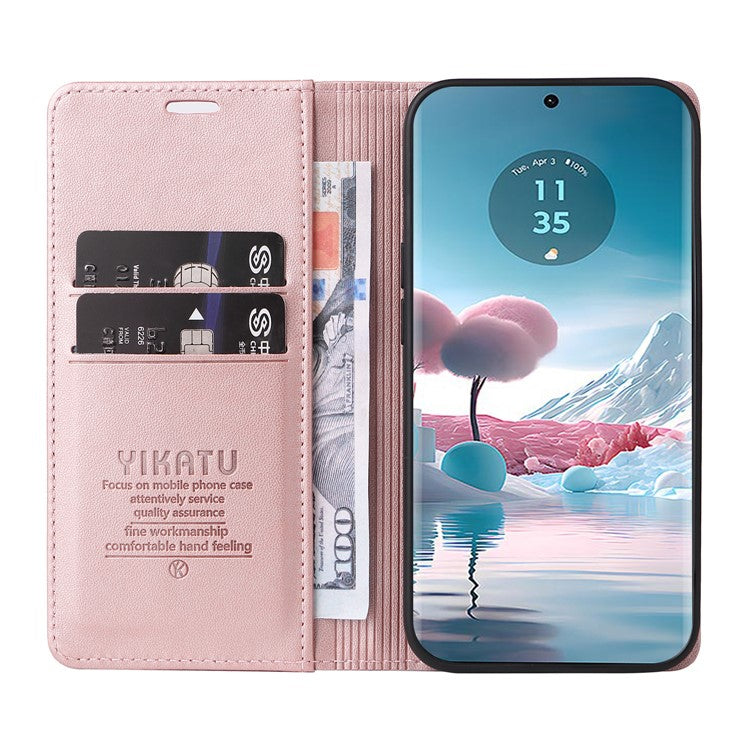 YIKATU YK-001 For Motorola Edge 40 Neo 5G Leather Case Phone Cover Wallet Stand - Rose Gold