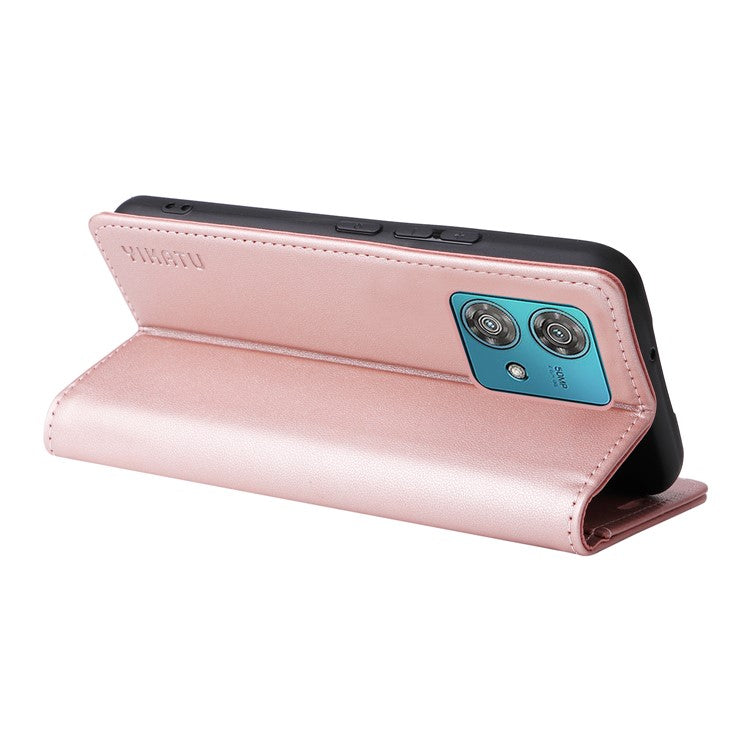 YIKATU YK-001 For Motorola Edge 40 Neo 5G Leather Case Phone Cover Wallet Stand - Rose Gold