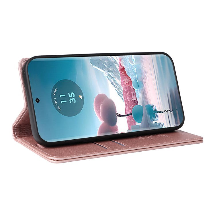 YIKATU YK-001 For Motorola Edge 40 Neo 5G Leather Case Phone Cover Wallet Stand - Rose Gold