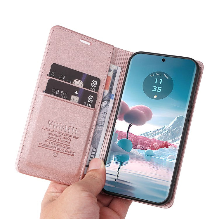 YIKATU YK-001 For Motorola Edge 40 Neo 5G Leather Case Phone Cover Wallet Stand - Rose Gold