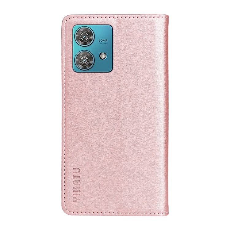 YIKATU YK-001 For Motorola Edge 40 Neo 5G Leather Case Phone Cover Wallet Stand - Rose Gold