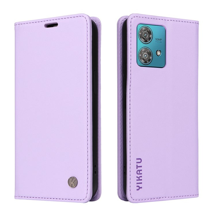 YIKATU YK-001 For Motorola Edge 40 Neo 5G Leather Case Phone Cover Wallet Stand - Light Purple