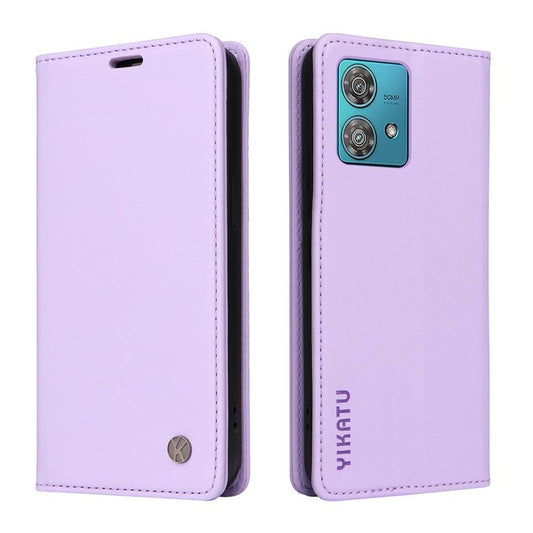 YIKATU YK-001 For Motorola Edge 40 Neo 5G Leather Case Phone Cover Wallet Stand - Light Purple