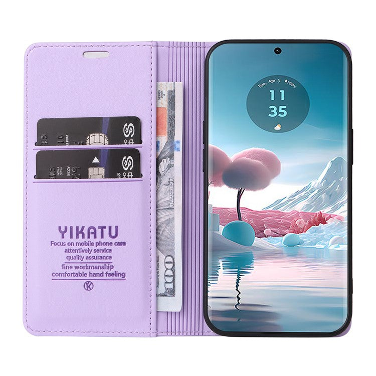 YIKATU YK-001 For Motorola Edge 40 Neo 5G Leather Case Phone Cover Wallet Stand - Light Purple